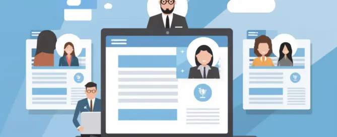 Illustration d’un logiciel de recrutement affichant des profils de candidats sur un écran